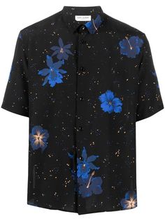 Saint Laurent рубашка в мелкую точку с цветочным принтом