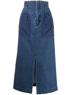 Mame Kurogouchi джинсовая юбка с вышивкой