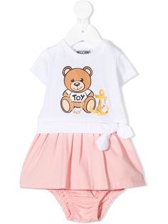 Moschino Kids двухцветное платье мини Teddy Bear