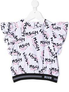 MSGM Kids укороченный топ с оборками и логотипом