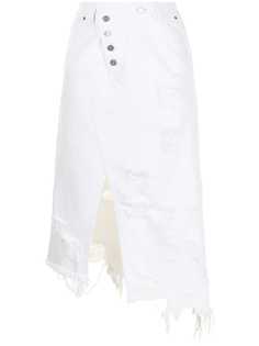 SJYP джинсовая юбка миди с эффектом потертости