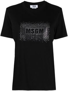 MSGM футболка с логотипом и стразами