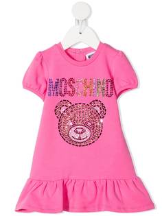 Moschino Kids платье-футболка с логотипом и стразами