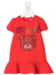 Moschino Kids платье-футболка с логотипом и стразами