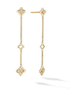 David Yurman серьги-подвески Three Station из желтого золота с бриллиантами