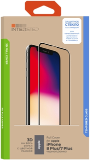 Защитное стекло с рамкой 3D InterStep Full Cover iPhone 8 Plus/7 Plus, черная рамка (IS-TG-IPH8P3DBL-UA3B202)