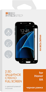 Защитное стекло с рамкой 2.5D InterStep 2.5D для Honor 8A, черная рамка (IS-TG-HON8AFGBK-000B202)
