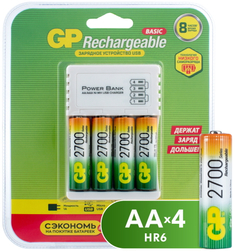 Зарядное устройство GP + аккумуляторы GP USB + 4 аккумулятора АA (HR6) 2700 mAh (GP 270AAHC/CPB-2CR4)