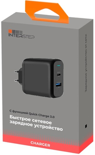 Сетевое зарядное устройство InterStep PD30W (USB-C) + USB (12W) Black (IS-TC-PDUSBK42W-000B210)