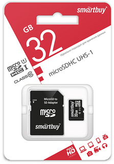 Карта памяти Smartbuy microSDHC Class 10 UHS-I 32GB + адаптер (SB32GBSDCL10-01)