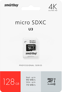 Карта памяти Smartbuy MicroSDXC Pro U3 Class10 128GB + адаптер (SB128GBSDCL10U3-01)