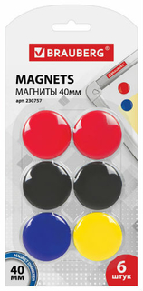 Магниты для досок Brauberg разноцветные, 40 мм, 6 шт (230757)