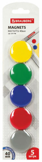 Магниты для досок Brauberg разноцветные, 40 мм, 5 шт (231730)