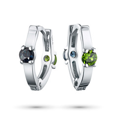 Серьги из серебра с хромдиопсидом и сапфиром э0630сг12193640 ЭПЛ Якутские Бриллианты