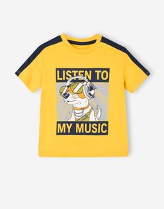 Жёлтая футболка с принтом Listen to my music для мальчика Gloria Jeans