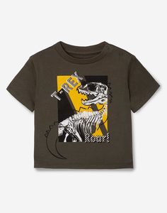 Хаки футболка с принтом T-rex для мальчика Gloria Jeans