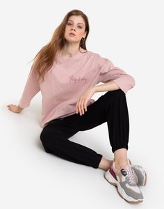 Розовый лонгслив oversize с надписями Gloria Jeans