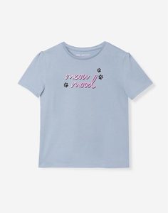 Голубая футболка с принтом Meow mood для девочки Gloria Jeans