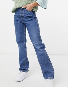 Прямые джинсы морского синего цвета из органического хлопка Weekday-Голубой