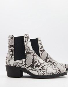 Серые ботинки-челси в стиле вестерн из замши на кубинском каблуке c квадратным металлическим мыском ASOS DESIGN-Серый