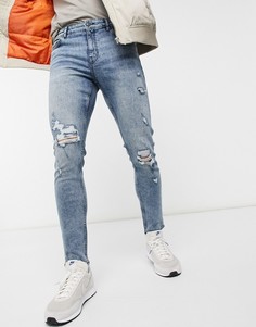 Сине-голубые выбеленные джинсы скинни со рваной отделкой New Look-Голубой