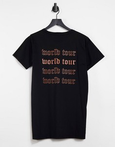 Черная oversized-футболка с текстовым принтом Lasula-Черный цвет