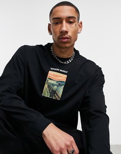 Oversized-лонгслив с принтом картины "Крик" спереди и принтом сзади ASOS DESIGN Edvard Munch-Черный цвет