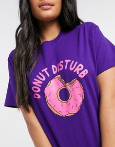 Фиолетовая пижама из футболки с принтом "Donut disturb" и шортами-леггинсами Heartbreak-Фиолетовый цвет