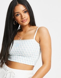 Бело-голубой атласный бралетт со сплошным принтом на бретелях PUMA Summer Luxe AOP-Многоцветный
