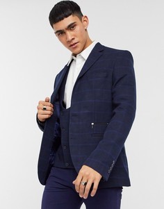 Темно-синий облегающий пиджак из смешанной шерстяной ткани Bolongaro Trevor