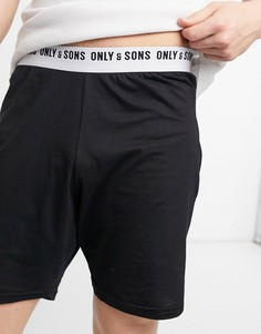 Черные однотонные шорты для дома с логотипом на поясе Only & Sons-Черный цвет