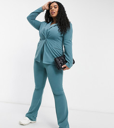 Узкие трикотажные брюки клеш шалфейно-зеленого цвета ASOS DESIGN Curve-Зеленый цвет