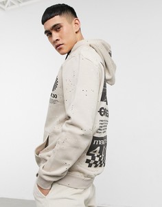 Худи цвета экрю с принтом и эффектом брызг Bershka-Бежевый