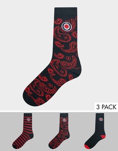 Набор из 3 пар носков (в полоску/с принтом пейсли) Lambretta-Красный