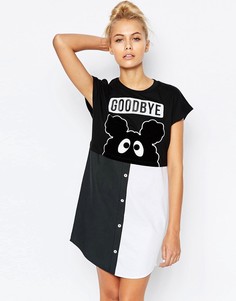 Платье с принтом "Goodbye" Mini Cream-Черный