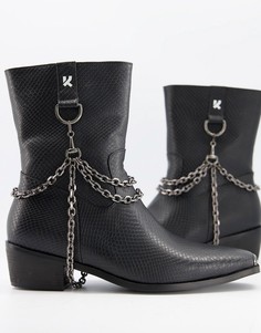 Черные ботинки на кубинском каблуке из искусственной кожи с металлической отделкой и эффектом змеиной кожи Koi Footwear-Черный цвет