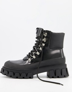 Черные ботинки из экокожи на массивной подошве Koi Footwear-Черный цвет