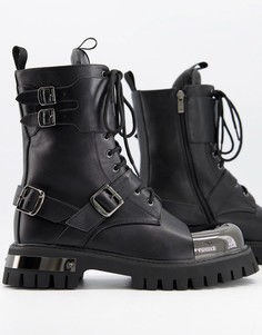 Черные ботинки из экокожи на массивной подошве с металлическим мыском Koi Footwear-Черный цвет