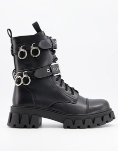 Черные ботинки на массивной подошве с декоративными металлическими кольцами Koi Footwear-Черный цвет