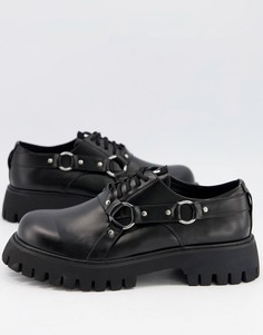 Черные ботинки из искусственной кожи на массивной подошве со шнуровкой и сбруей-бандажом Koi Footwear-Черный цвет