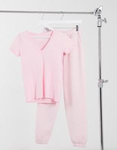 Светло-розовая хлопковая футболка с V-образным вырезом J Crew new-Розовый