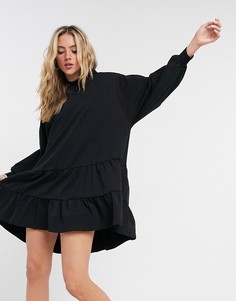 Платье-худи черного цвета с ярусным дизайном ASOS DESIGN-Черный цвет