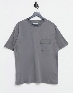 Темно-серая футболка свободного кроя с карманом Another Influence-Серый