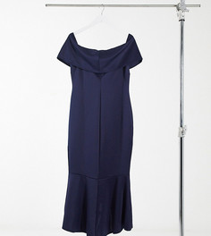 Темно-синее платье миди с открытыми плечами Club L London Plus-Темно-синий