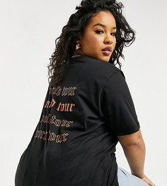 Черная oversized-футболка с текстовым принтом Lasula Plus-Черный цвет