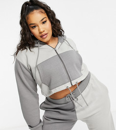 Серый контрастный укороченный худи на сквозной молнии от комплекта Lasula Plus