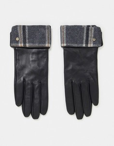 Черные кожаные перчатки с отворотом в клетку Paul Costelloe-Черный цвет