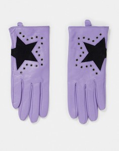 Сиреневые кожаные перчатки со звездочками House of Holland-Фиолетовый цвет
