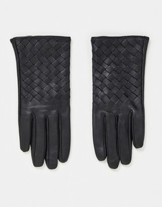 Черные кожаные перчатки с плетением Paul Costelloe-Черный цвет