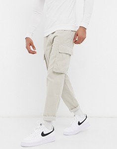 Вельветовые брюки карго светло-бежевого цвета с поясом на резинке New Look-Бежевый